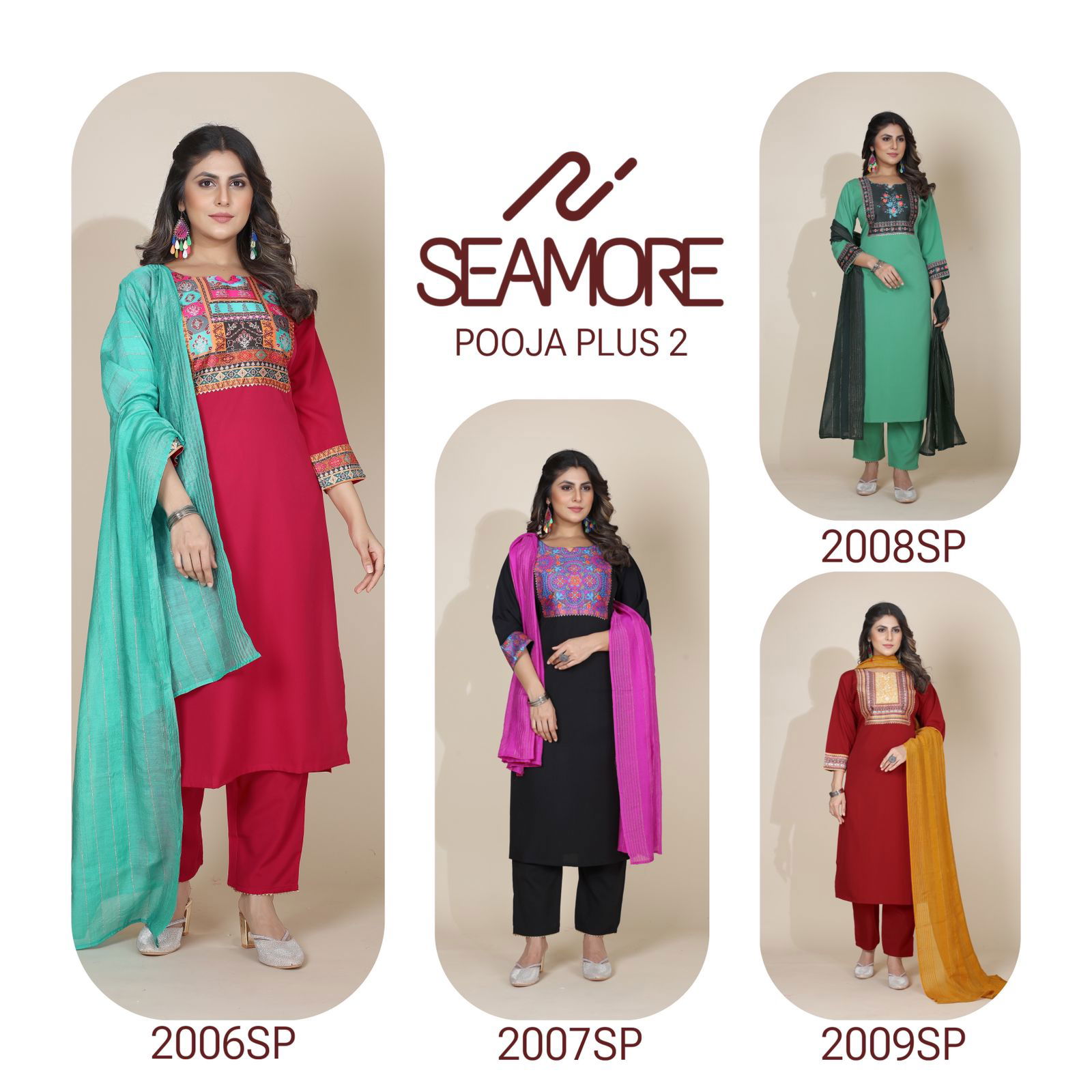 Pooja Plus 2 By Seamore Best Kurti With Bottom Dupatta Wholesale Shop In Surat